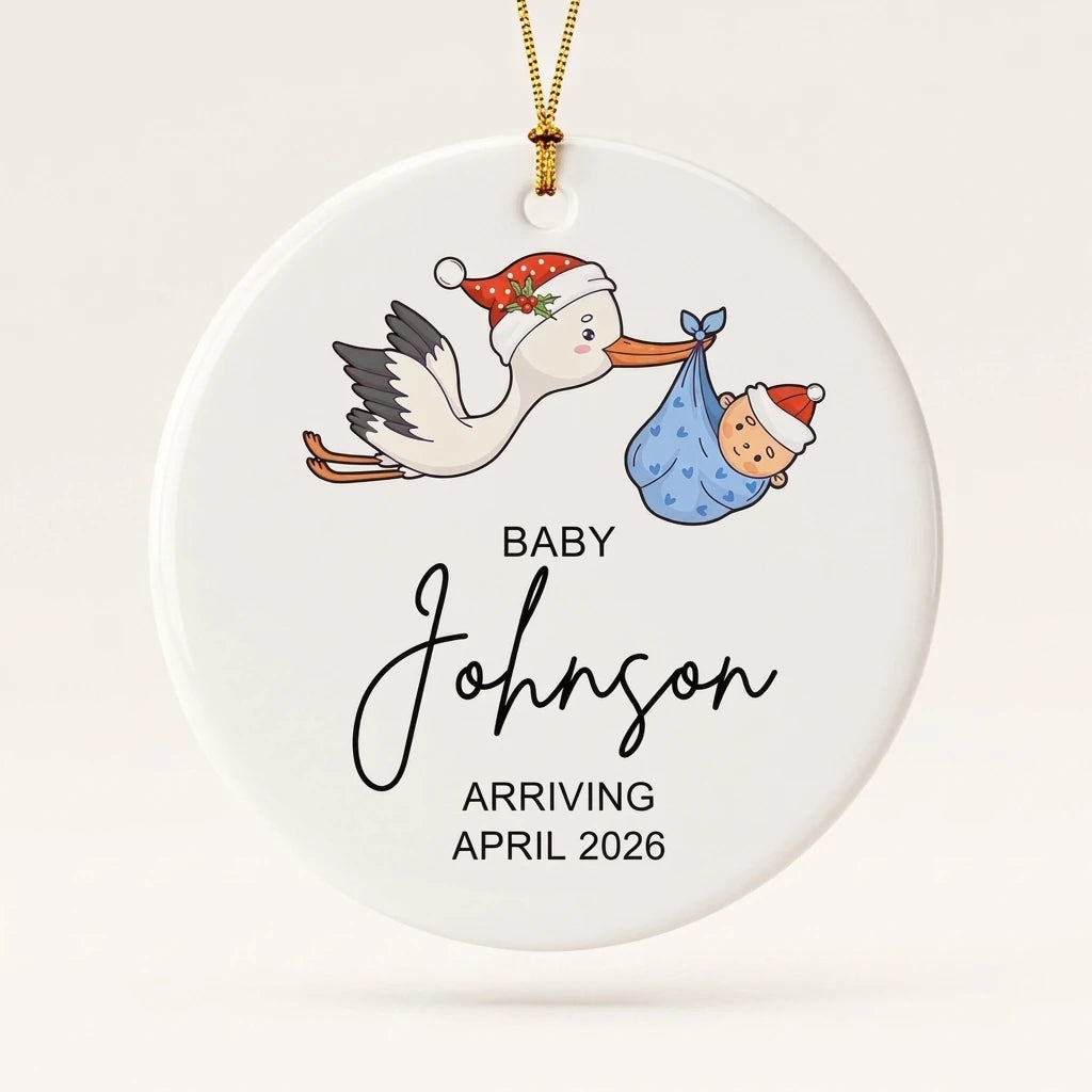 baby arriving baby annoucement personalized ornament hero