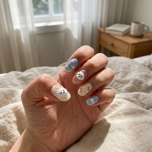 baby blue blush pink 3d oval press on nails maltese dog cloud heart bone lifestyle 02