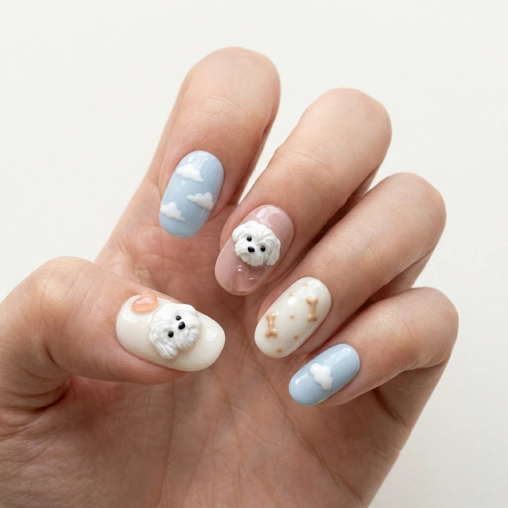 baby blue blush pink 3d oval press on nails maltese dog cloud heart bone mockup 01