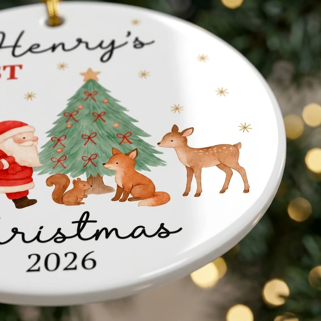 baby s first christmas woodland animals personalized ornament detail