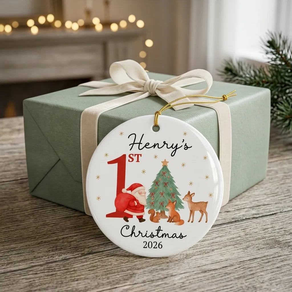 baby s first christmas woodland animals personalized ornament gift