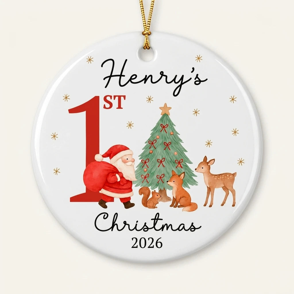 baby s first christmas woodland animals personalized ornament hero