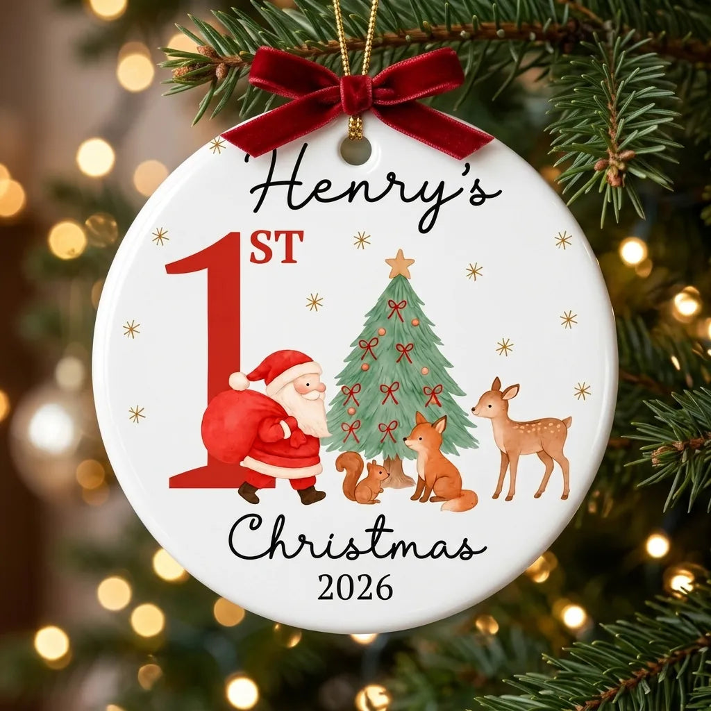 baby s first christmas woodland animals personalized ornament tree