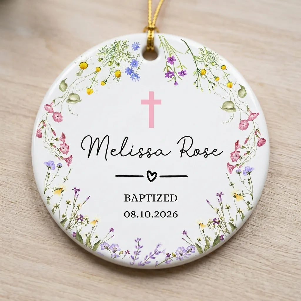 baptism floral baptism christening keepsake personalized ornament detail
