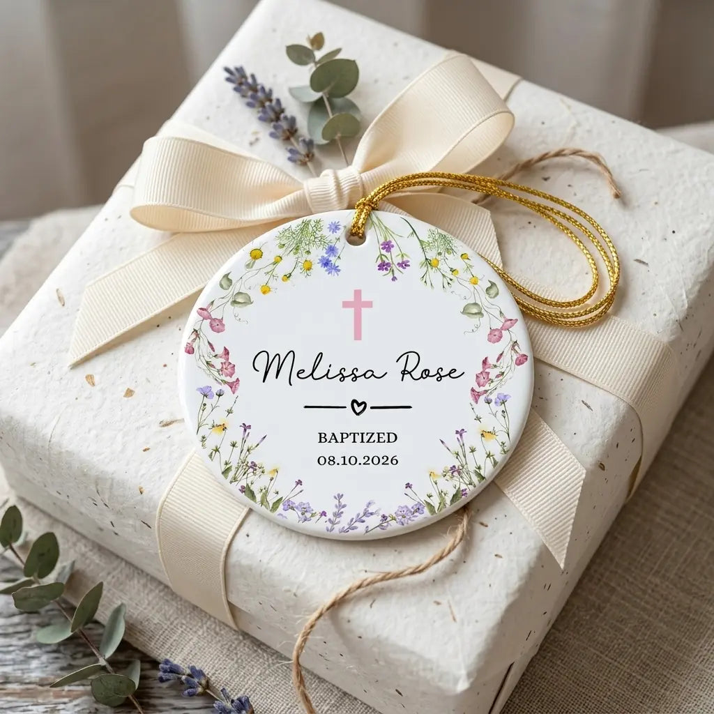 baptism floral baptism christening keepsake personalized ornament gift