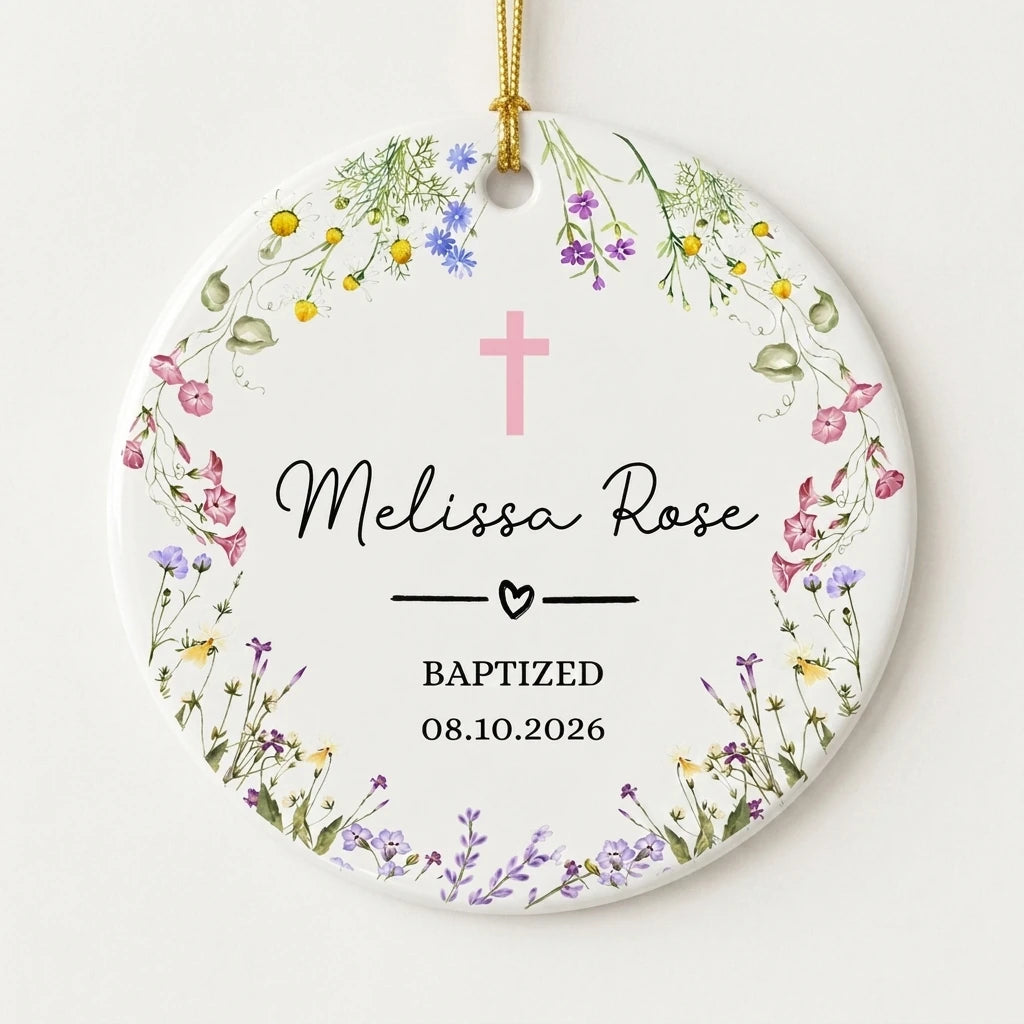 baptism floral baptism christening keepsake personalized ornament hero