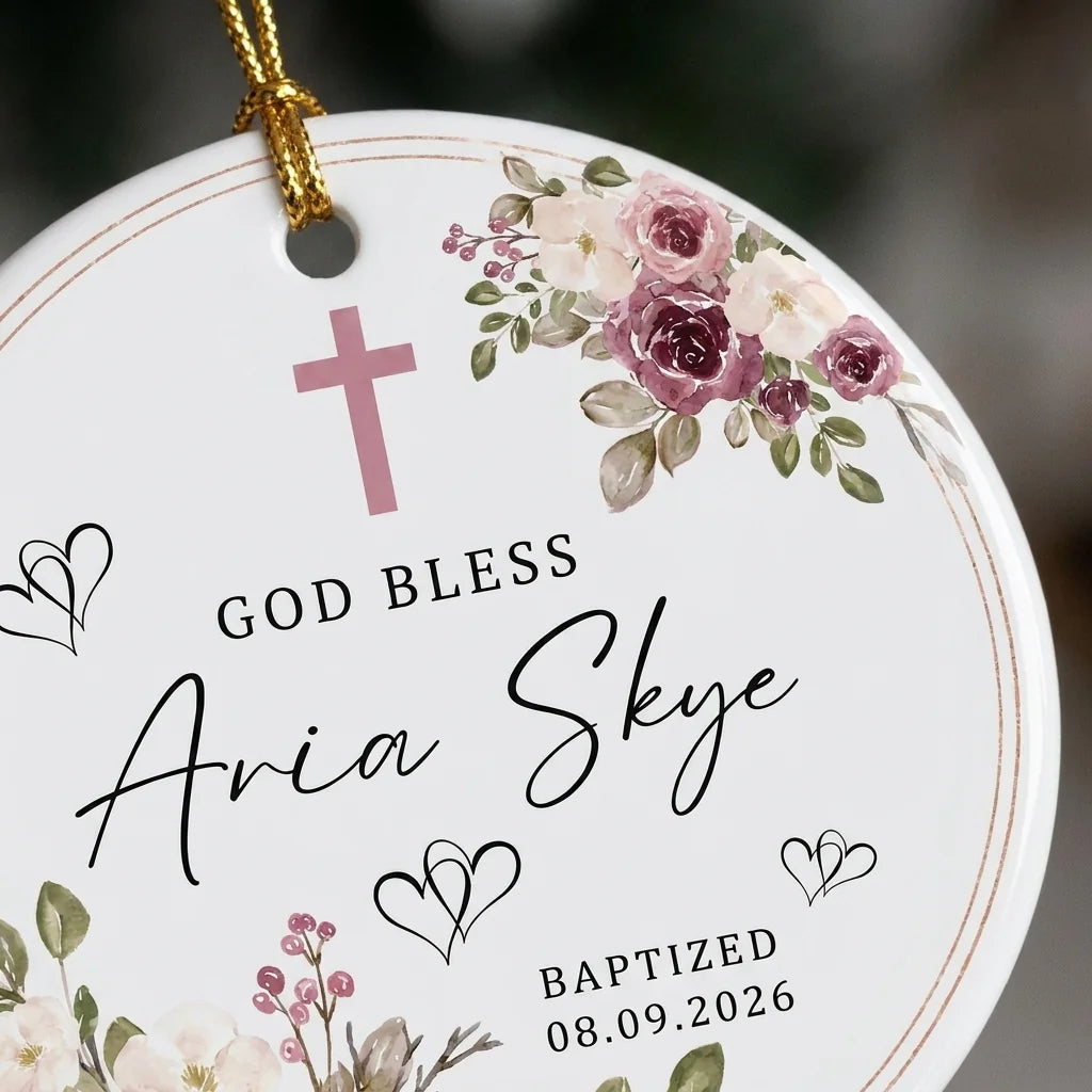 baptism floral personalized ornament detail