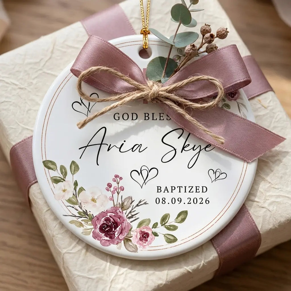 baptism floral personalized ornament gift