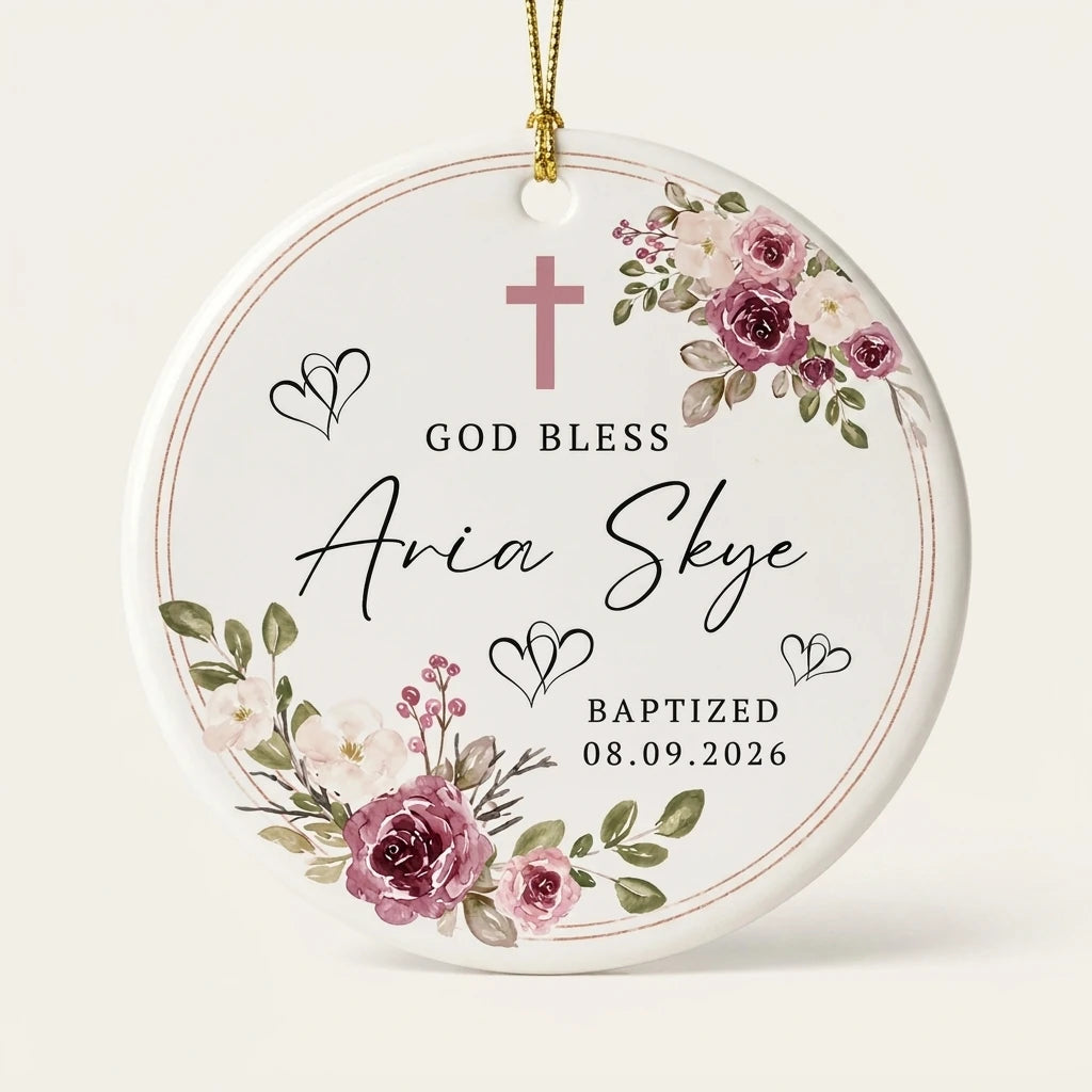 baptism floral personalized ornament hero