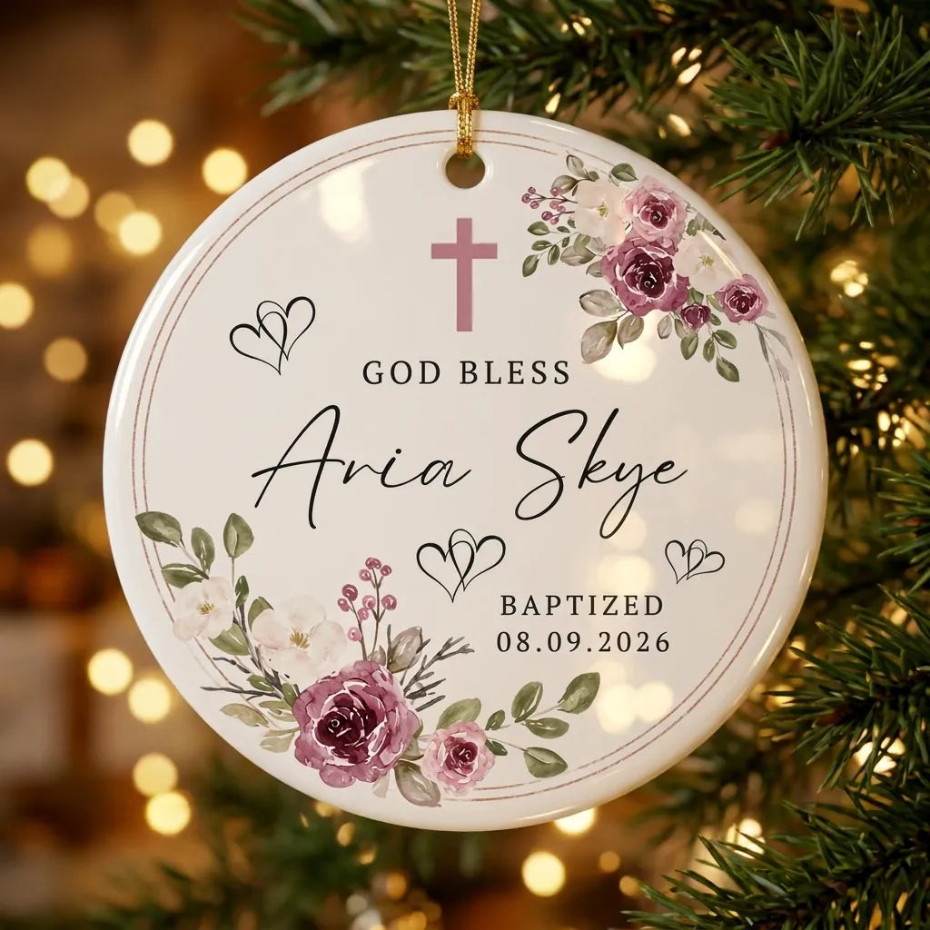baptism floral personalized ornament tree