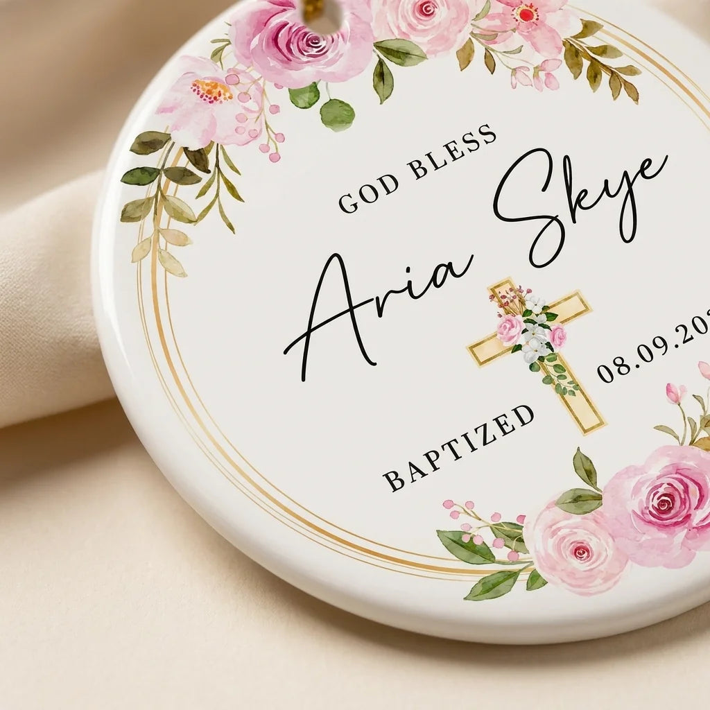 baptism watercolor personalized ornament detail