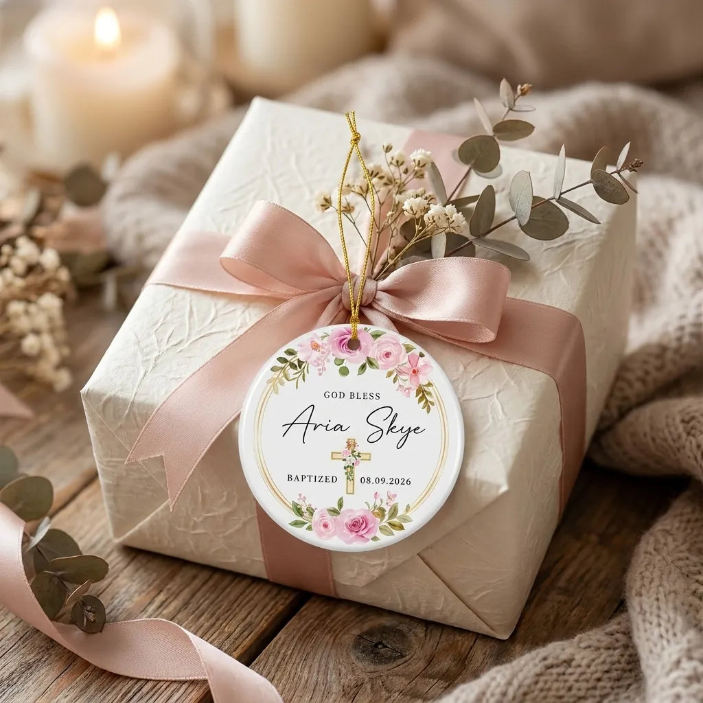 baptism watercolor personalized ornament gift