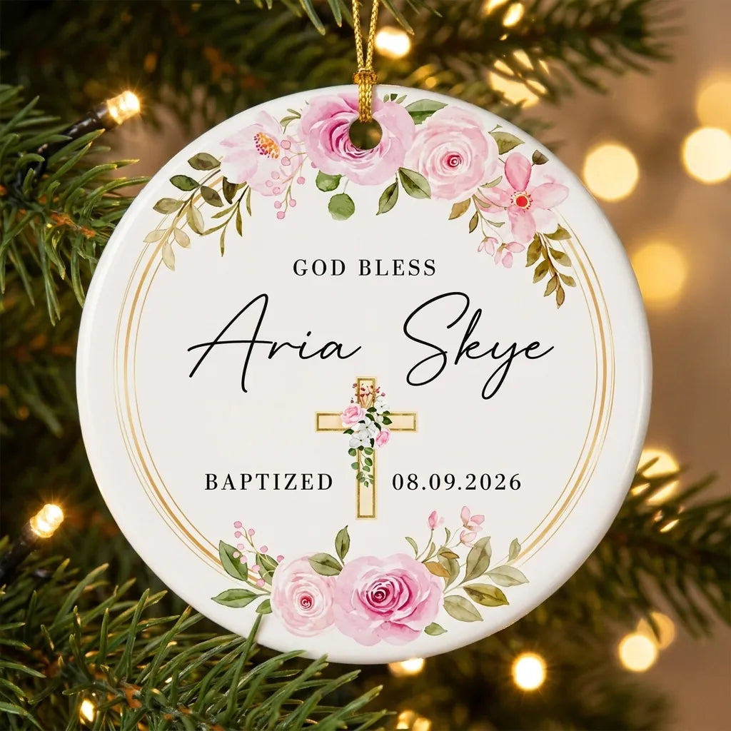 baptism watercolor personalized ornament tree
