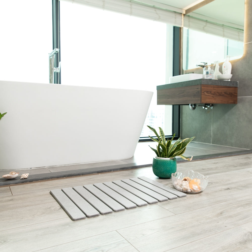 Mophonic Stone Bath Mat with Slatted Design for a Stylish and Comfortable Bathroom Experience
