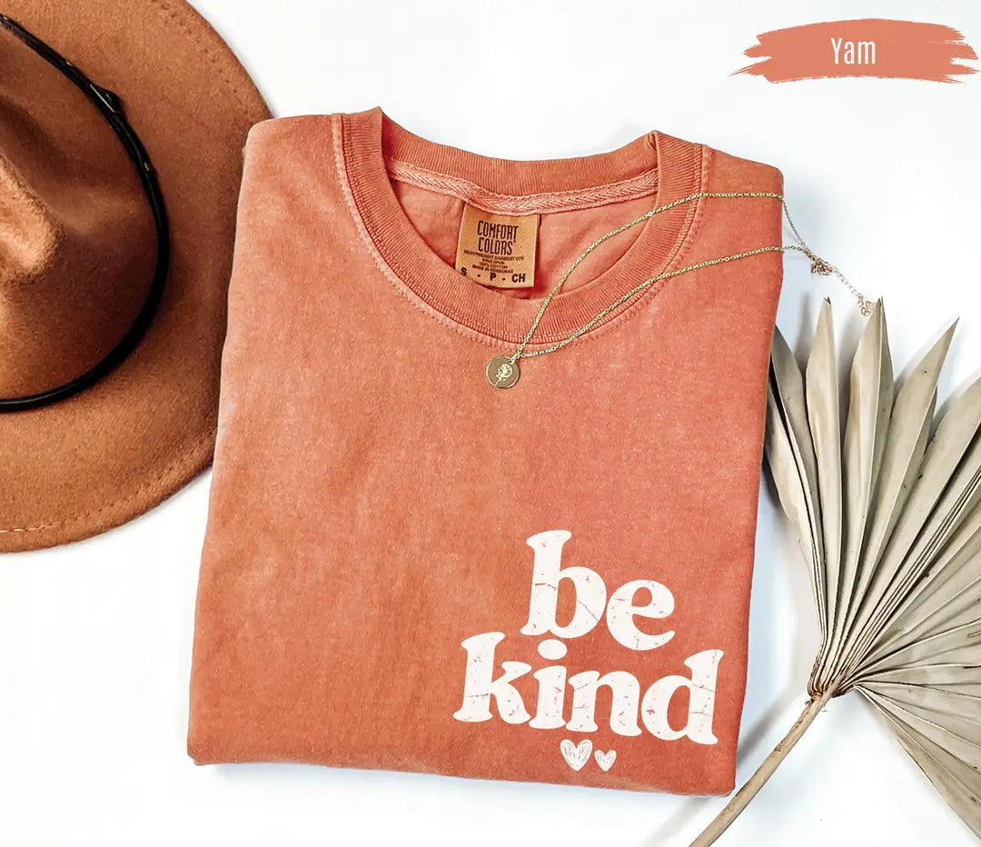 Be Kind graphic Comfort Colors T-shirt in Yam, additional product photograph.