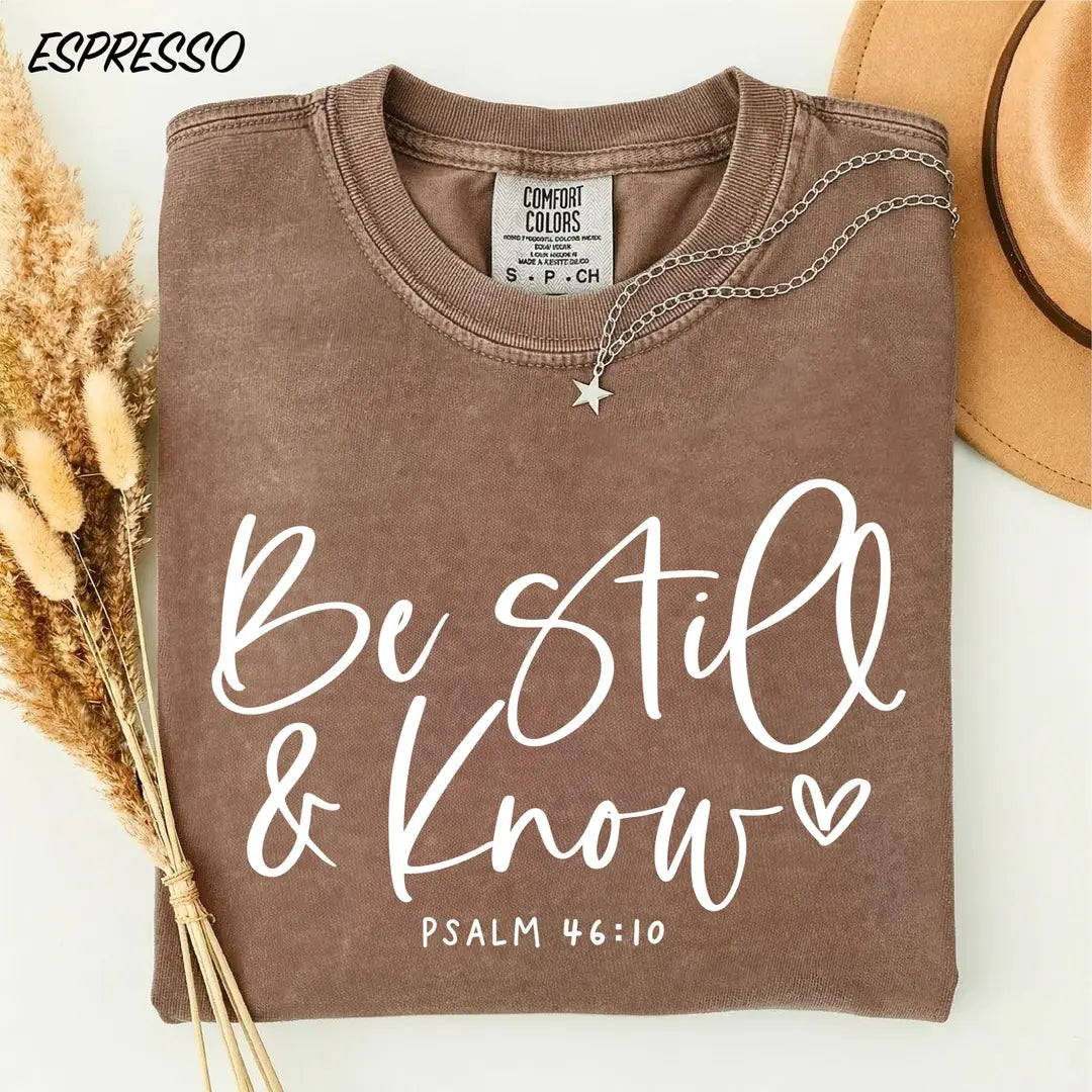 Be Still And Know graphic Comfort Colors T-shirt, additional product photograph.