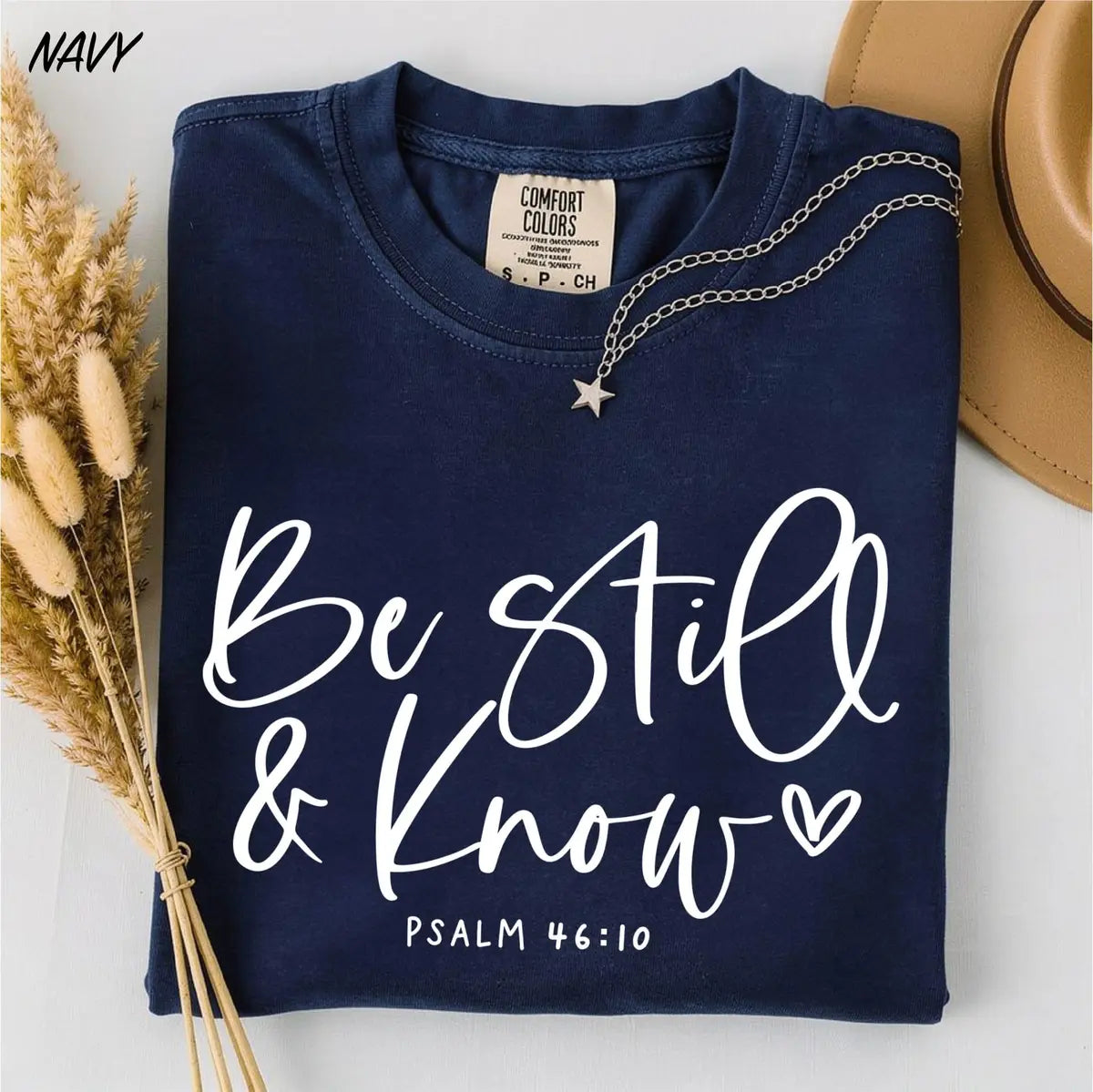 Be Still And Know graphic Comfort Colors T-shirt, additional product photograph.