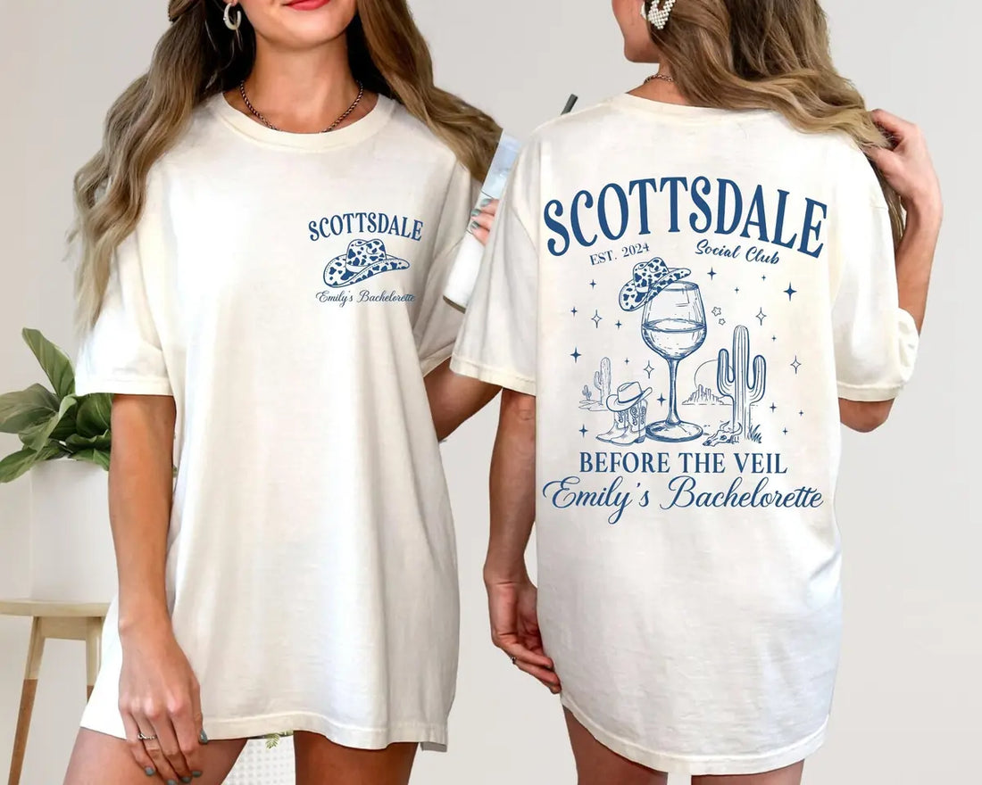 Scottsdale Before The Veil - Custom Name and Location - Desert Bachelorette Party Comfort Colors T-Shirt - Comfort Colors T-Shirt Mockup Image