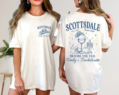 Scottsdale Before The Veil - Custom Name and Location - Desert Bachelorette Party Comfort Colors T-Shirt - Comfort Colors T-Shirt Mockup Image