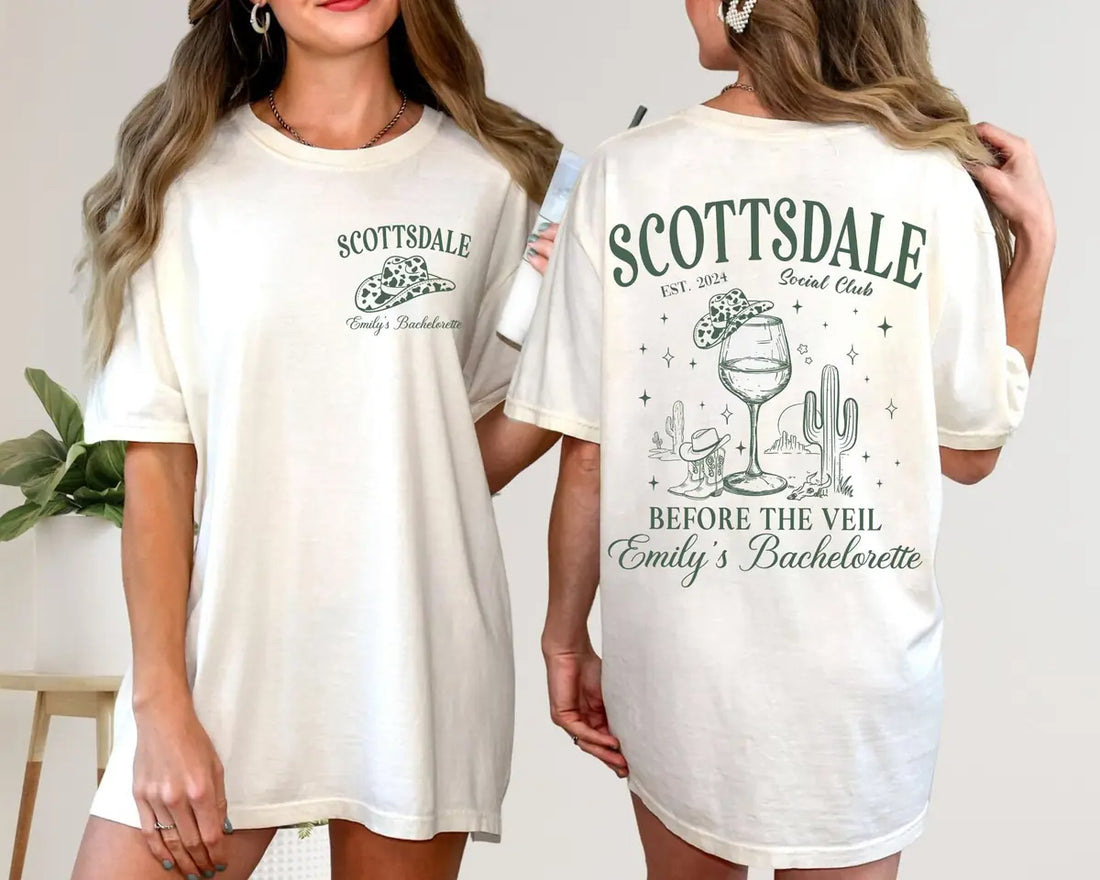 Scottsdale Before The Veil - Custom Name and Location - Desert Bachelorette Party Comfort Colors T-Shirt - Comfort Colors T-Shirt Mockup Image