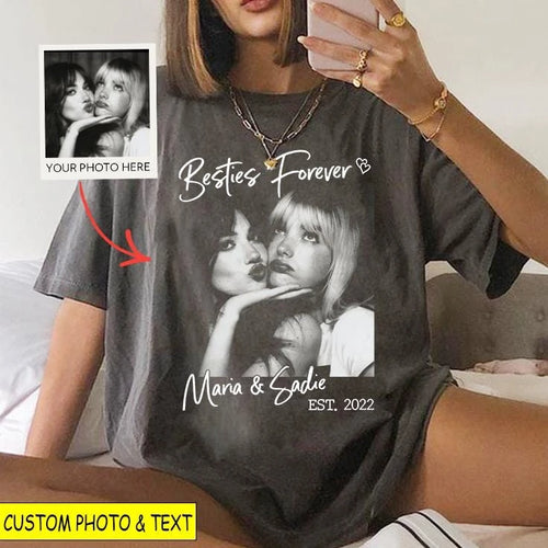 besties-forever-custom-photo-names-year-best-friend-birthday-comfort-colors-t-shirt custom photo Comfort Colors T-Shirt model mockup preview 01