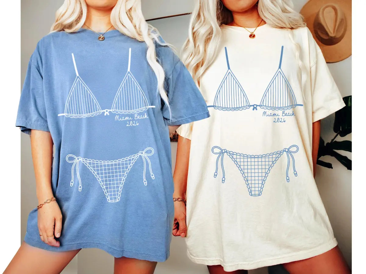 Beach Bikini Club - Custom Location and Year - Coastal Bachelorette Party Comfort Colors T-Shirt - Comfort Colors T-Shirt Color Palette Chart