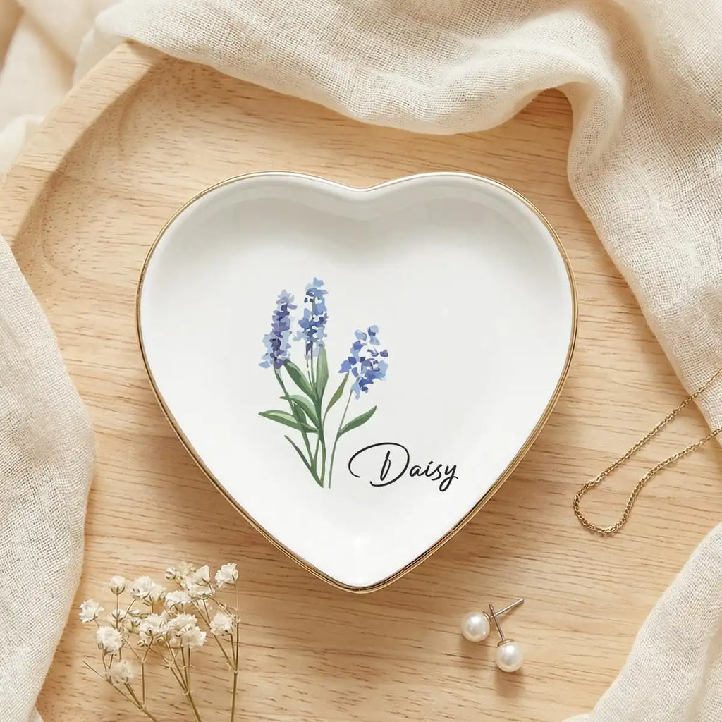 Birth flower ring dish for mom with custom name