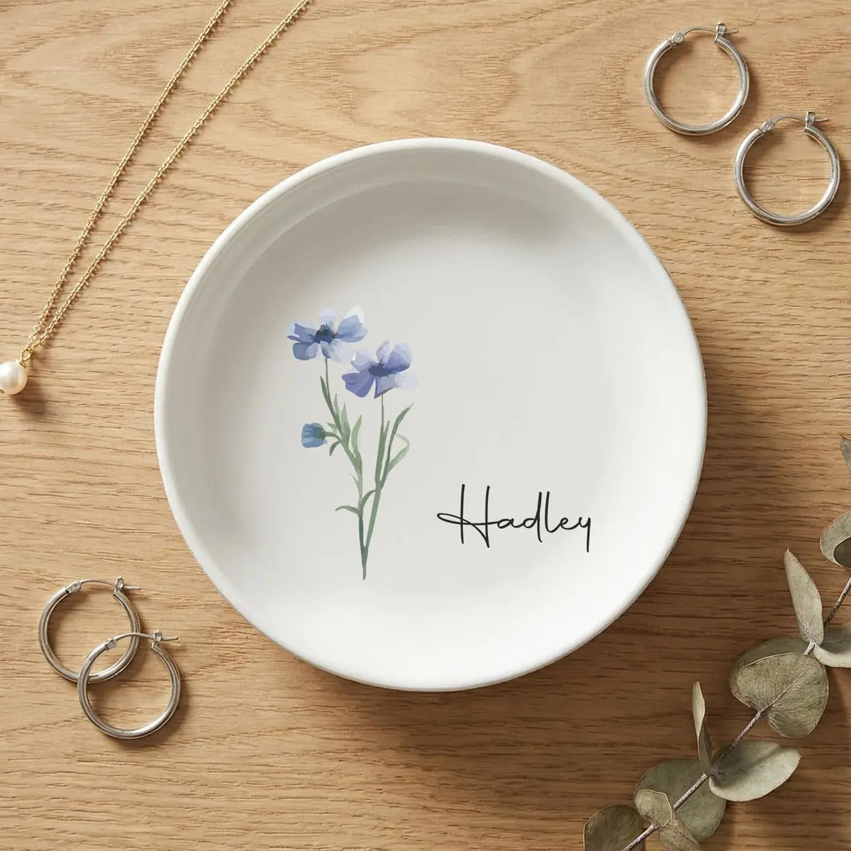 Birth flower ring dish for mom with custom name