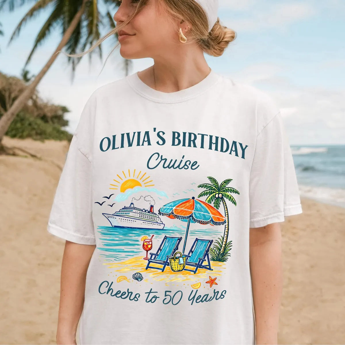 Birthday Cruise graphic Comfort Colors T-shirt, additional product photograph.