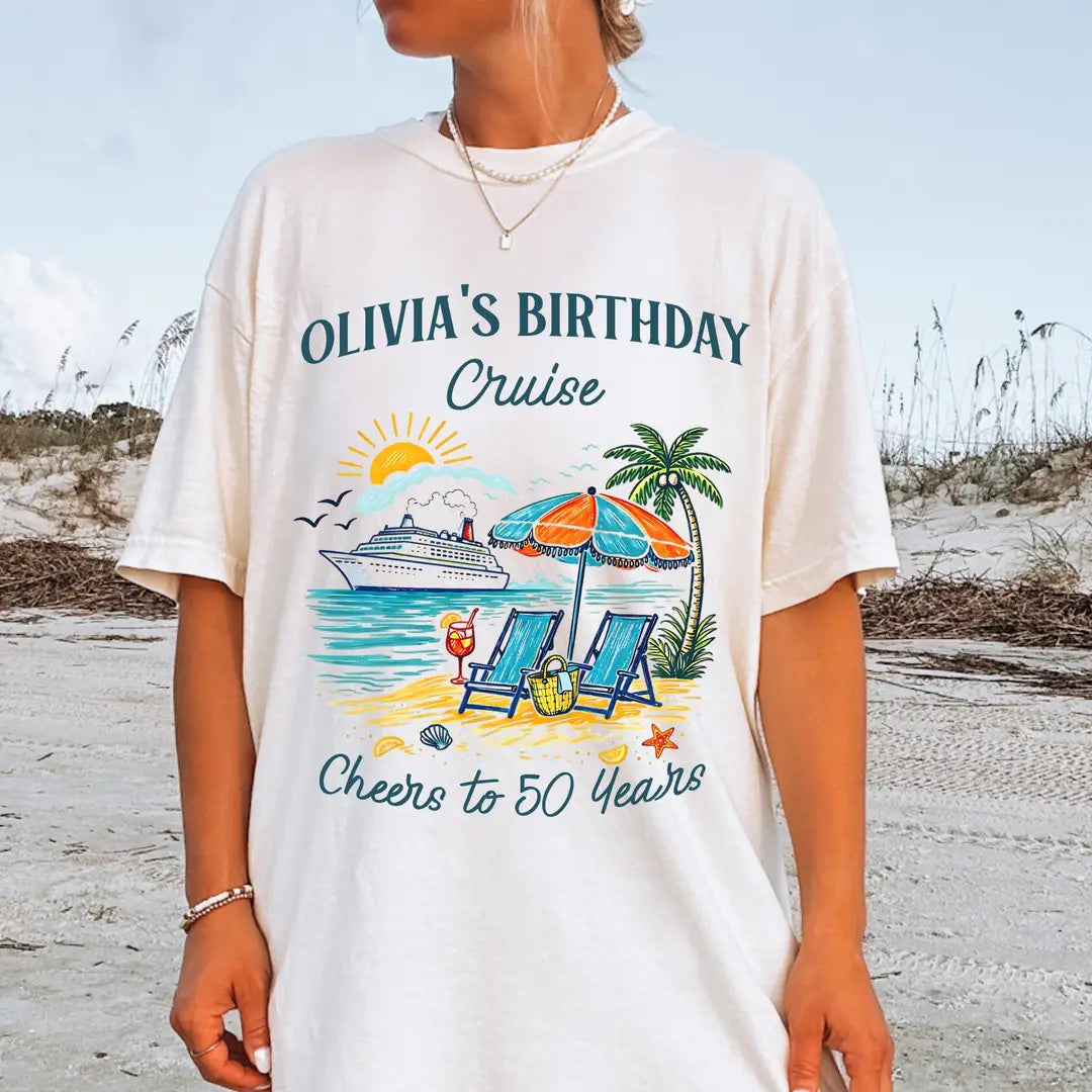 Birthday Cruise graphic Comfort Colors T-shirt, additional product photograph.