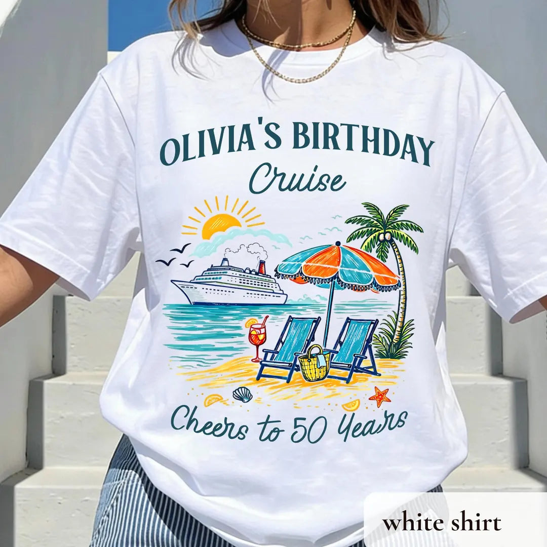Birthday Cruise graphic Comfort Colors T-shirt in White, additional product photograph.