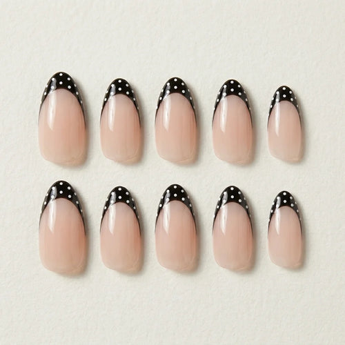black french tip almond press on nails white polka dots lifestyle 02