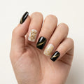 black nude gold 3d cat eye square short press on nails flower flake flat lay 03