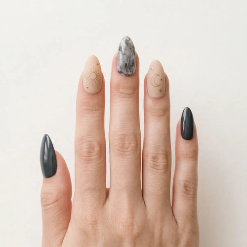black nude marble almond press on nails gold celestial mockup 01