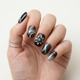 black silver 3d cat eye square short press on nails flower swirl lifestyle 03