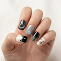 black white grey 3d cat eye square short press on nails cat whisker detail 01
