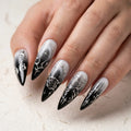 black white ombre 3d stiletto long press on nails silver gothic rose lifestyle 02