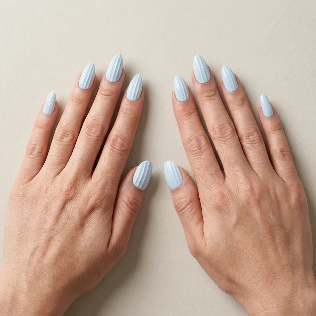 blue 3d almond press on nails textured ridgeline detail 01
