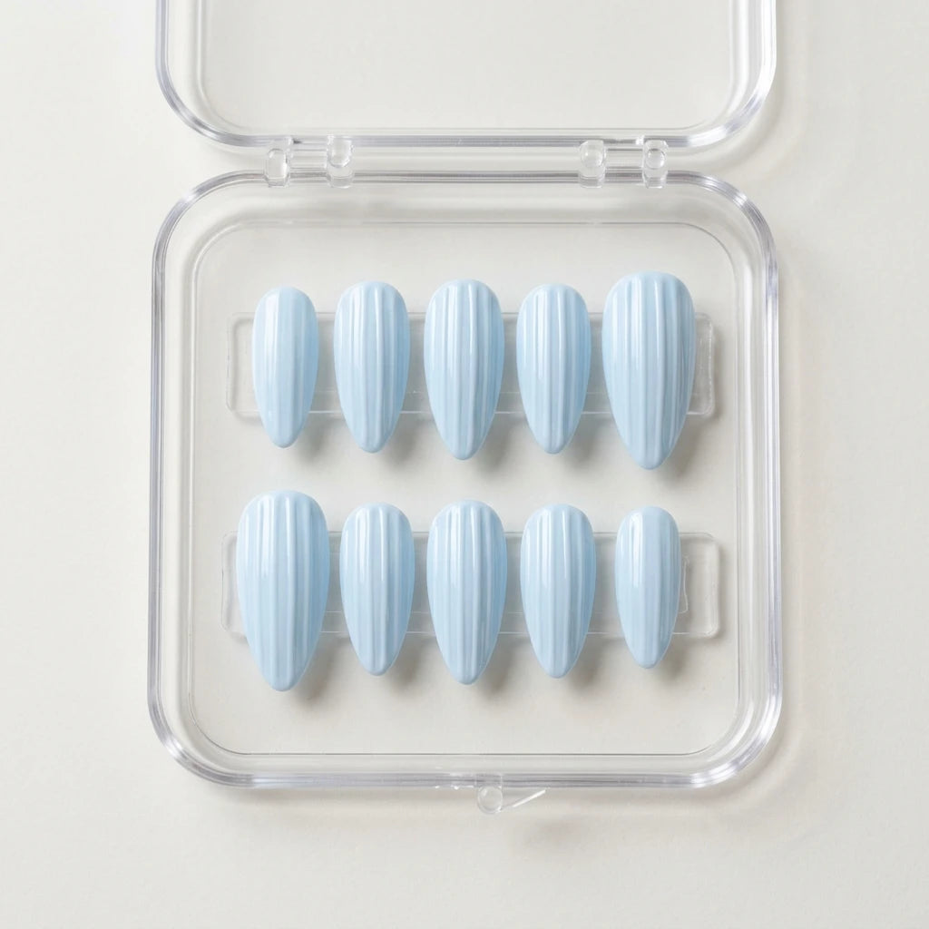 blue 3d almond press on nails textured ridgeline detail 02
