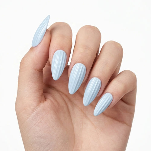 blue 3d almond press on nails textured ridgeline detail 03