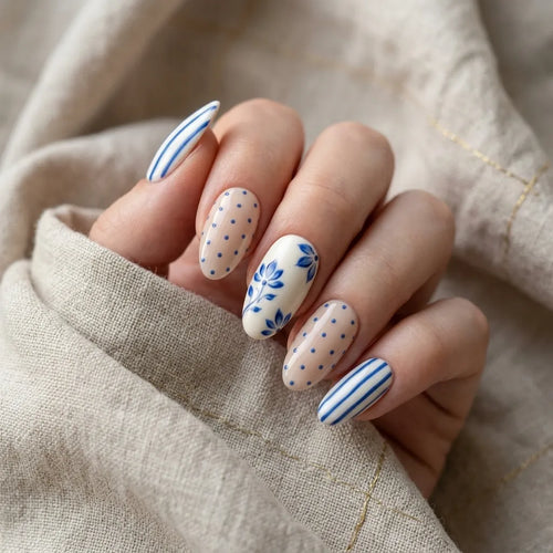 blue nude hand painted almond press on nails floral stripe polka dot mockup 01