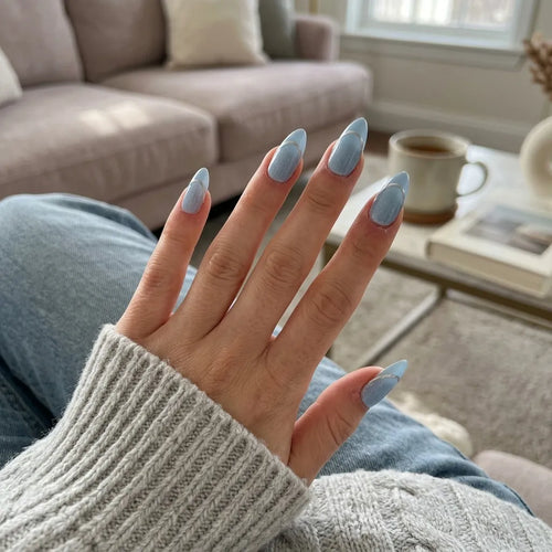blue pearl almond press on nails silver minimal line lifestyle 01