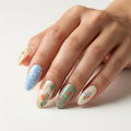 blue sage cream hand painted almond press on nails floral pastel gold foil detail 01