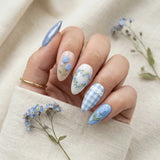 blue tulip floral gingham almond medium press on nails mockup 02