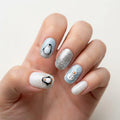 blue white 3d oval short press on nails penguin snowman glitter mockup 01