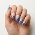 blue white hand painted almond press on nails baroque stripe flat lay 04