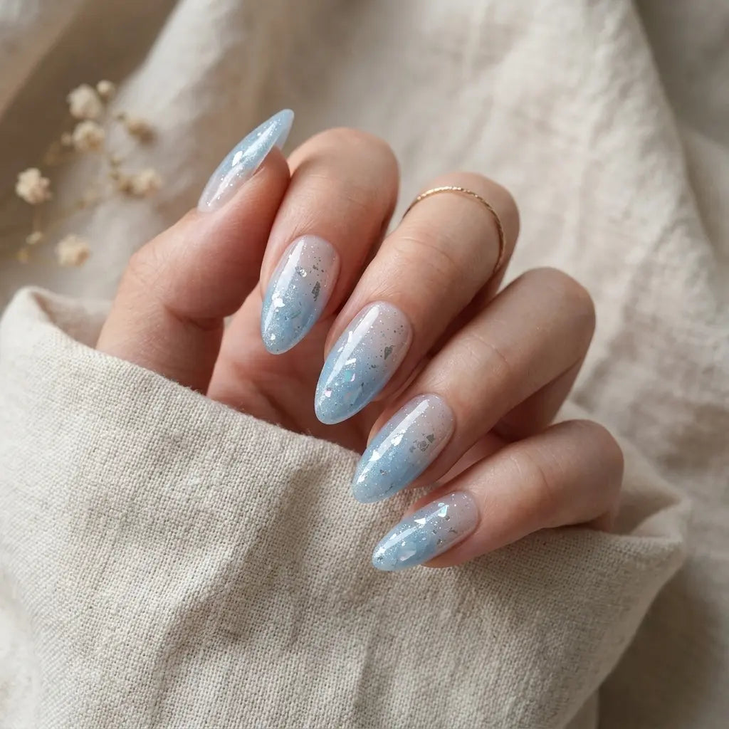 blue white ombre almond press on nails star sparkle glitter lifestyle 01