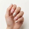 blush nude blush pink 3d oval press on nails maltese dog ribbon bow gold heart stud mockup 01