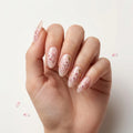 blush pink hand painted almond press on nails cherry blossom gold flake flat lay 03
