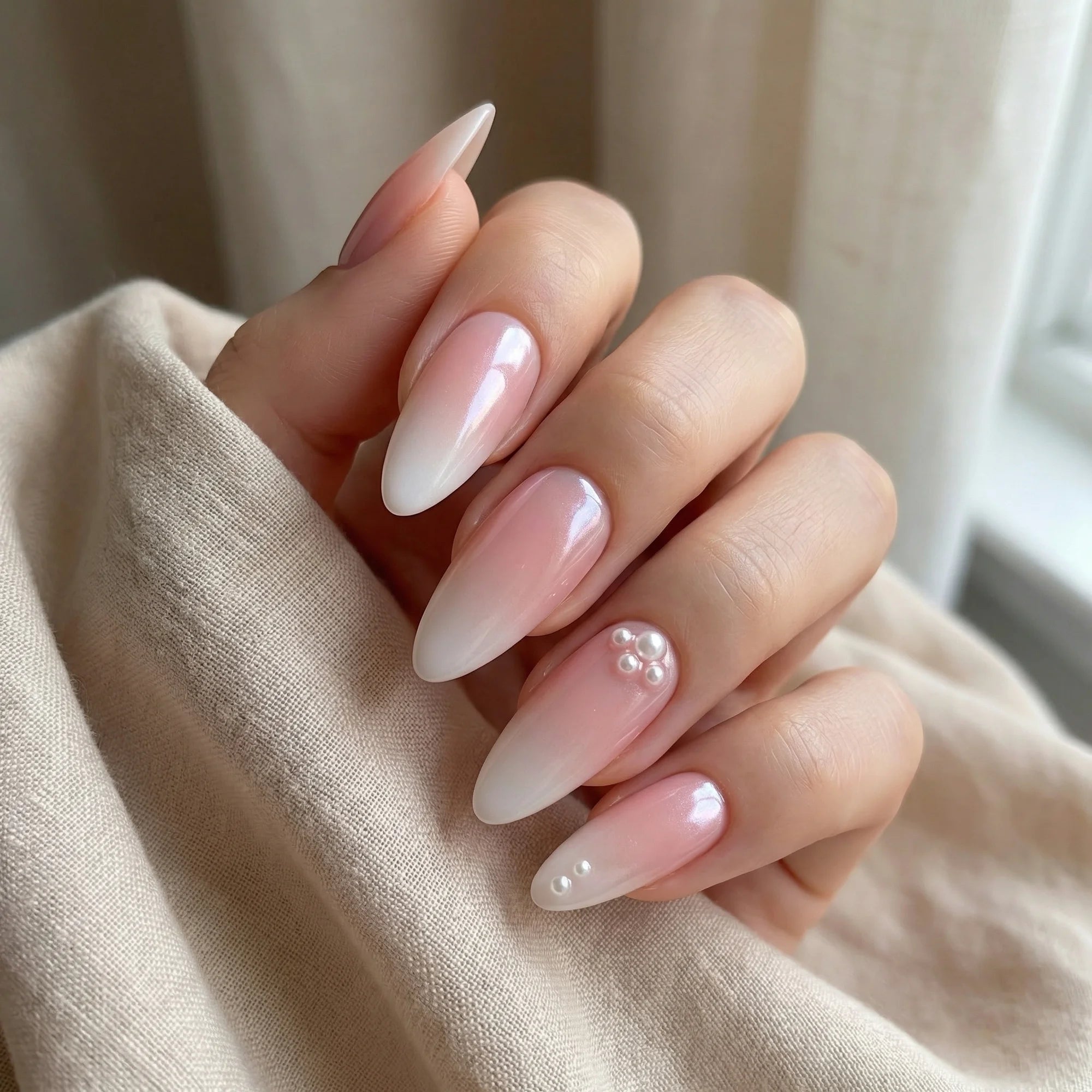 blush pink ombre chrome almond medium press on nails pearl mockup 01